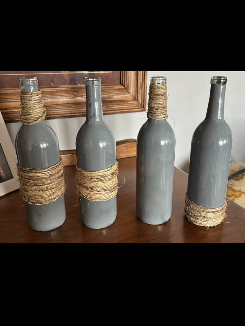 Handcrafted Gray Decorative Bottle Vases with Twine Accent